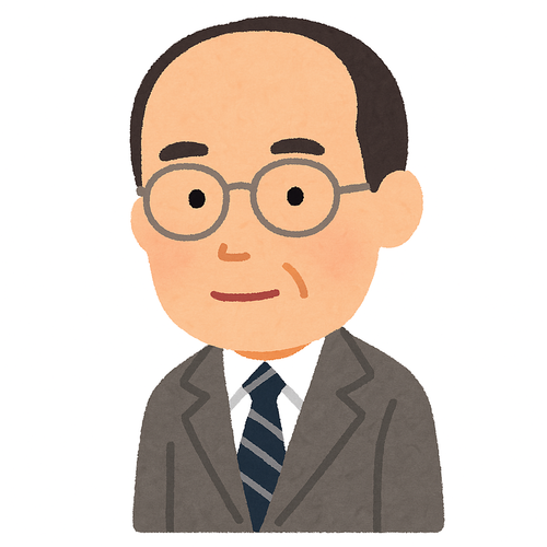 中間子による核力の理論を提唱し、日本人で初めてノーベル物理学賞を受賞した物理学者・湯川秀樹博士のデフォルメイラスト。